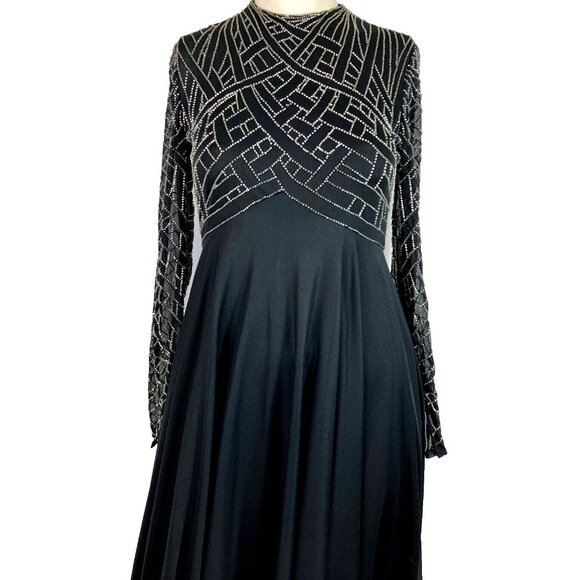 Flowing Chiffon Victora Royal Celtic Knot Empire Waist Cocktail Dress Maxi Bead - Picture 2 of 8